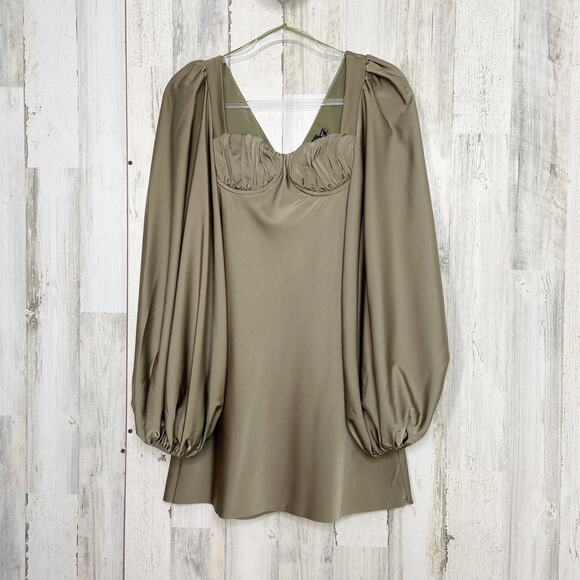Jagger & Stone The Liv Dress Olive Green Satin Bustier Mini Boho Party Size 4 - Picture 2 of 15